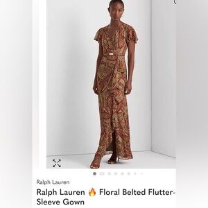 Lauren Ralph Lauren Red and Green Paisley Maxi Dress